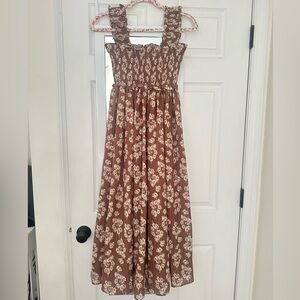 Brown Floral Midi Dress